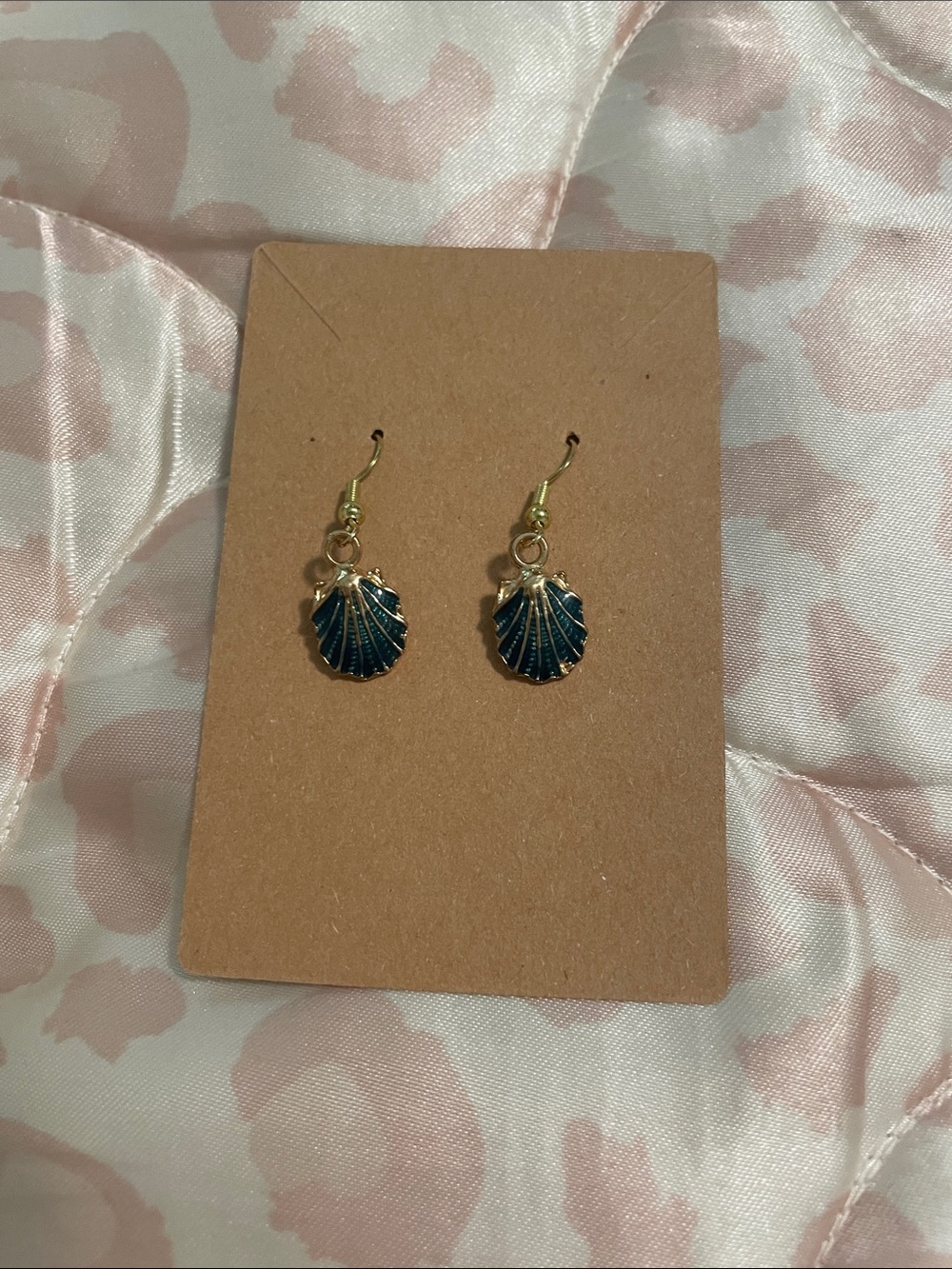 Gold-Tone Shell Drop Earrings in Dark Teal